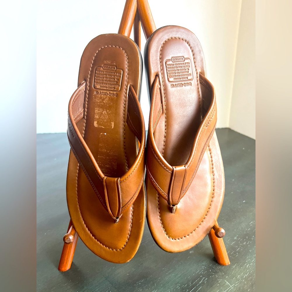 Coach Parker VTG Men’s Brown Leather Flip Flops. Sz 8M - Picture 1 of 10